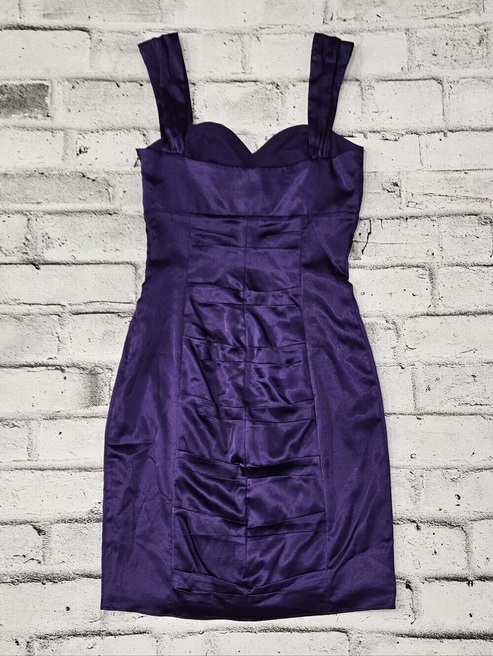 Morgan & Co Purple Satin Cocktail Dress Sweetheart Sheath Size 3 4 - Picture 9 of 14